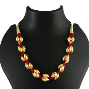 Vintage Gold Plated Dholki Beads Necklace, Women Dholki Necklace, Boho Style Necklace, Women Gift Necklace, Dholki Jewelry, 18 in Adjustable