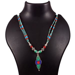Tibetan Vintage Handmade Turquoise Necklace, Tibetan Tribal Necklace, Tibetan Handcrafted Necklace, Nepali Jewelry, Tibetan Jewelry, 18 in