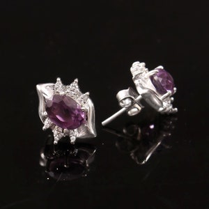 Vintage 100% Natural Amethyst Gemstone 925 Sterling Silver Earring, Women 925 Silver Stud Earring, Amethyst Stud Earring, Anniversary Gift