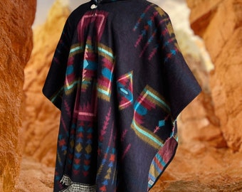 Alpaca Poncho with Hood | Soft and Comfortable Wool - Navajo | Native Design | Made by Indigenous Hands | Gift idea
