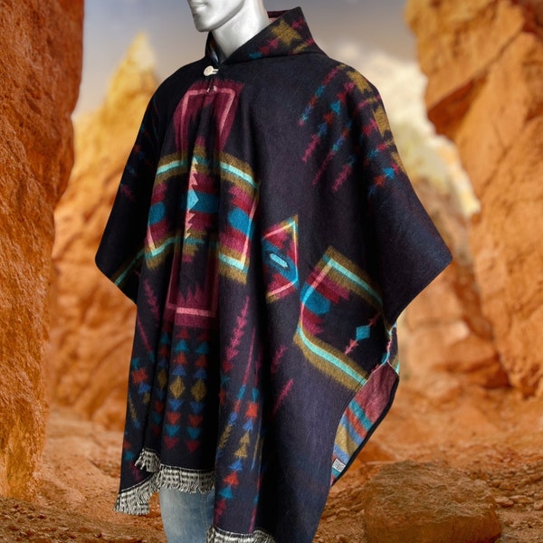 Alpaca Poncho with Hood | Soft and Comfortable Wool - Navajo | Native Design | Made by Indigenous Hands | Gift idea