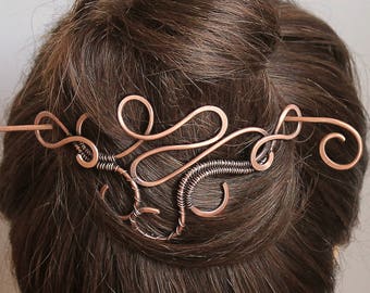 Clearance - Large Hair Clip for Thick Hair Barrette, Hammered Abstract Design with Copper Wire Weaving, Long Hair Accessories for Women