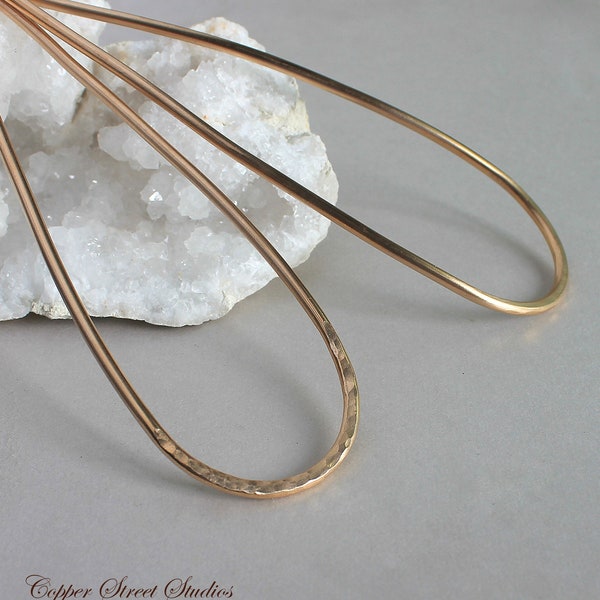 Metal Hair Fork for Thick Hair in Copper or Gold Bronze 3" - 6", Hammered or Plain Bun Pin, Handmade Hair Accessories for Women