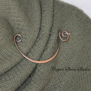 Antiqued Copper Hammered Arch Shawl Pin for Thick Knits, Handmade Rustic Scarf Pin, Unique Gift for Her