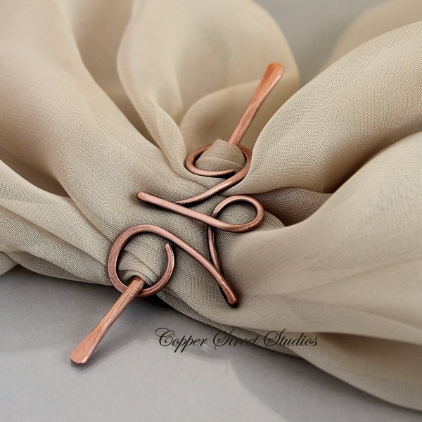 Silver, Copper or Bronze Shawl Pin, Scarf Pin, Small Abstract Scarf Jewelry or Scarf Slide, Gift for Grandma, Gift for Mom, Gift for Her