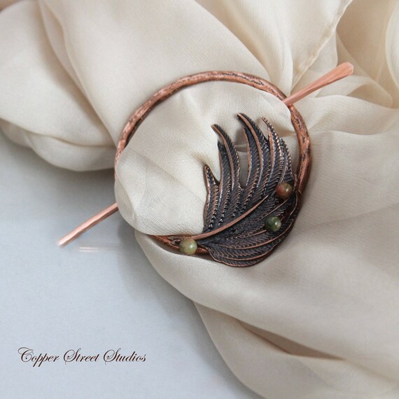 Cowl Pin Hair Stick Embossed Flowing Water Copper Shawl Pin Kilt Pin Hair Pin Brooch X-Large Size 2.5 OD Knitter Gifts Sweater Pin