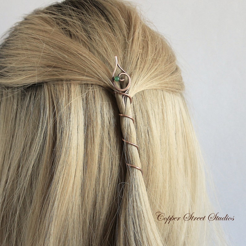 Copper Leaf With Jade Stone Hair Spiral Or Coil Dreadlock Accessory Braid Jewelry Hair Pin For Women Dread Bead With Pin