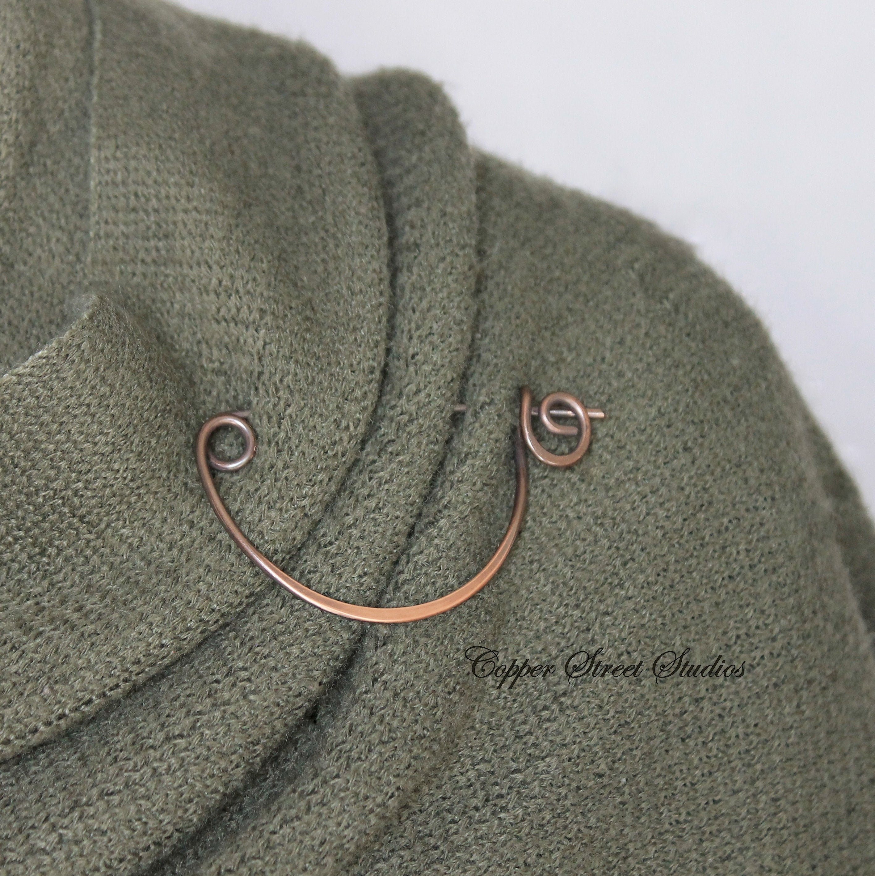 Copper Shawl Pin, Handforged Large Safety Pin, Knit Crochet Accesso