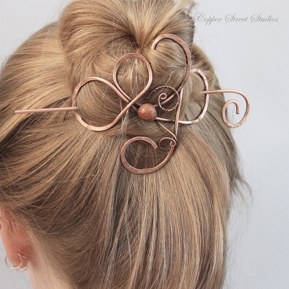 Chocolate Goldstone Large Hair Slide Copper Hair Clip Women Etsy
