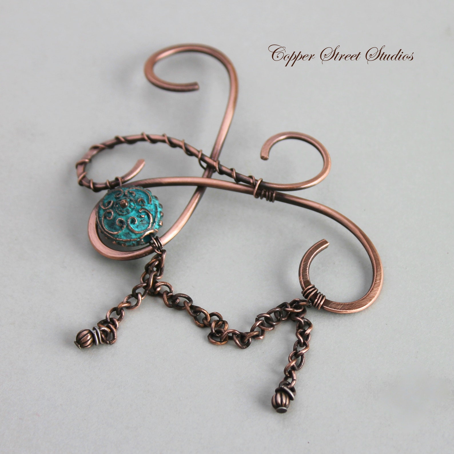 Medieval Hair Clip Handmade With Green Patina Etched Metal Etsy