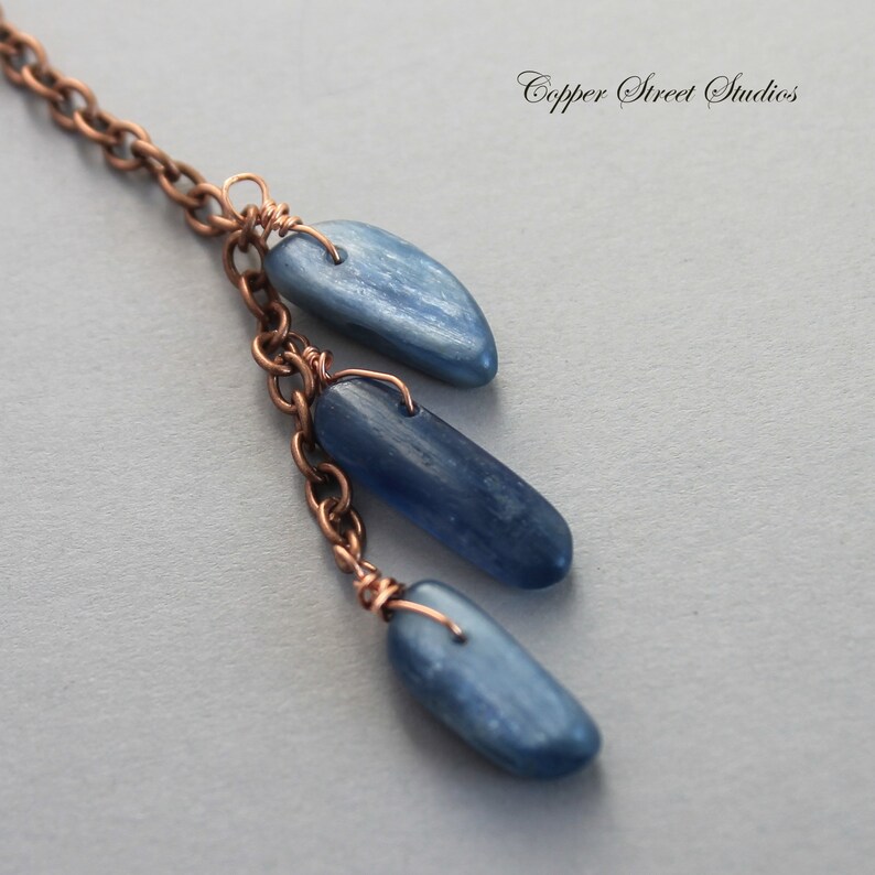 Blue Kyanite Stones and Floral Copper Connector Festival Clip in Hair Jewelry with Purple Feathers Bun Pin Hair Pendant Charm