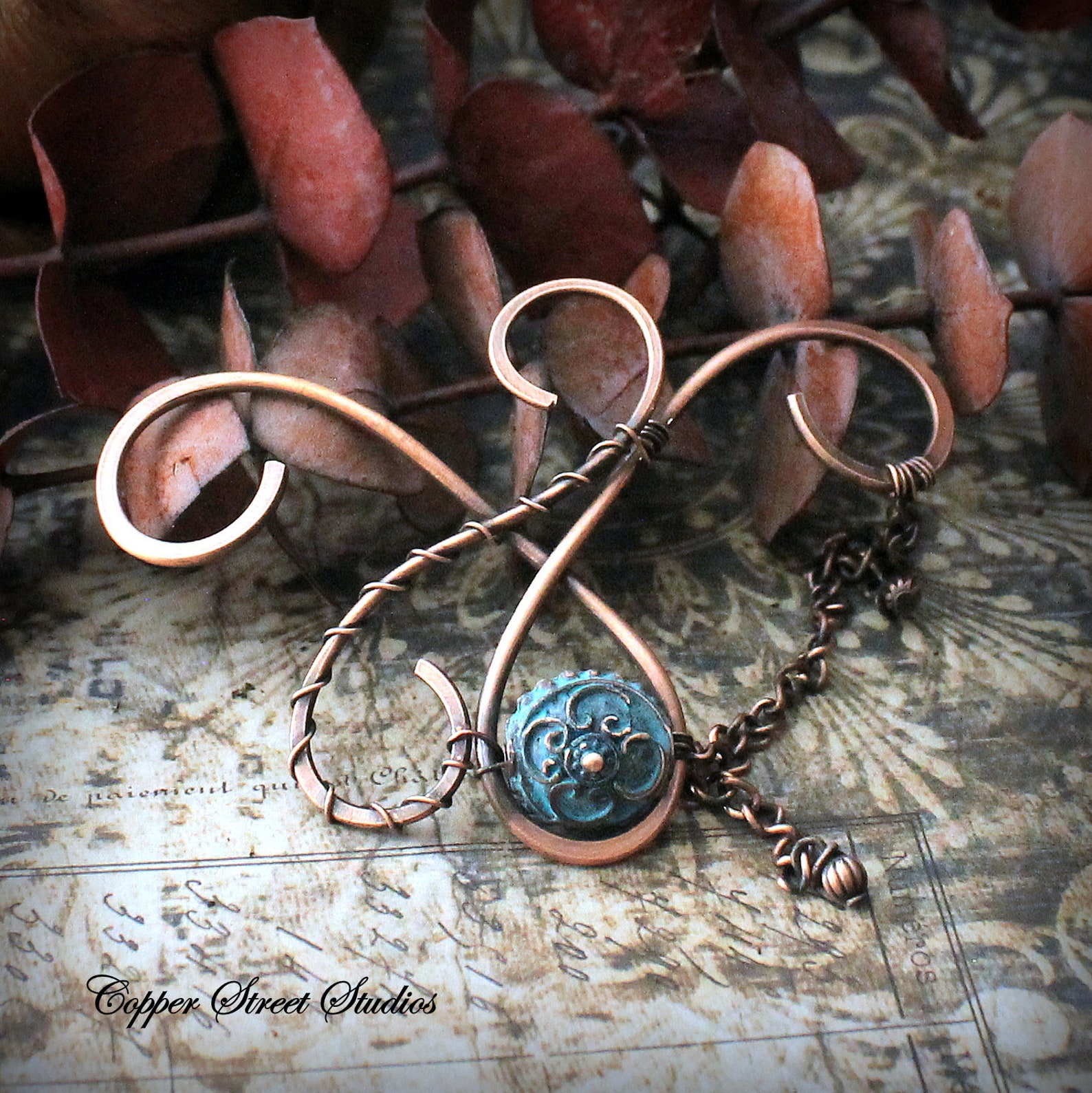 Medieval Hair Clip Handmade With Green Patina Etched Metal Etsy