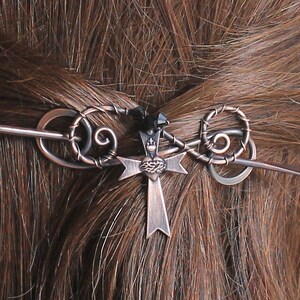 Tiny Gothic Cross Hair Clip for Thin or Short Hair, Antiqued Copper Handmade Hair Accessory for Women