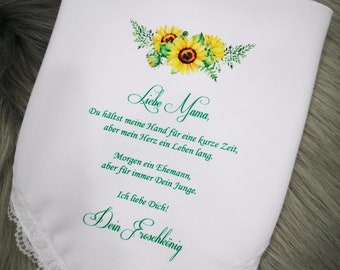 Mama Handkerchief from groom sunflower design Morgen ein Ehemann, aber für immer Dein Junge.HY1297