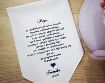 Spanish Father of the bride Handkerchief, Personalized Gift from Daughter, Gift from bride, Wedding Keepsake, HY1478