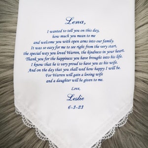 For My Daughter in law Handkerchief- Welcome To Our Family-Sentimental Gifts From Mother of the Groom To Bride -Custom Handkerchief-1177