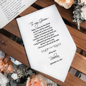Groom Handkerchief From Bride, Wedding Handkerchief, To my groom on our wedding day, HY1199