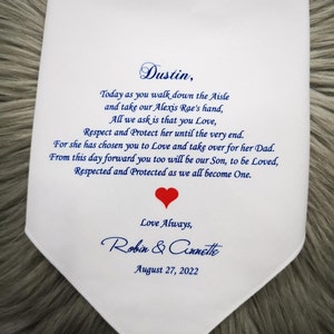 Unser Schwiegersohn Hochzeitsgeschenk, personalisiertes Hochzeit Taschentuch von den Eltern der Braut, Von diesem Tag an werden auch Sie unser Sohn sein, 1107