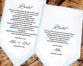 Set of 2 Wedding Handkerchiefs for Daughter | From Mom & Dad  | From Mom | Bridal Shower | Wedding Day Keepsake Gift