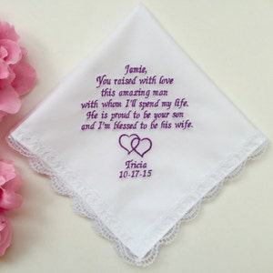 Mother of the Groom Handkerchief, Embroidered Gift from the Bride for the Wedding Day, Special Handkerchief for Mother In Law, 1130C