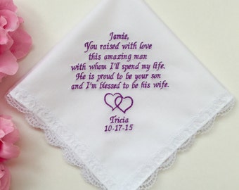 Personalized Mother of the Groom Wedding Embroidered Handkerchief , Gift from the Bride