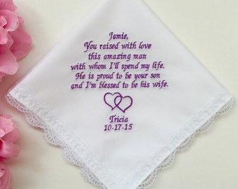Mother of the Groom Handkerchief, Embroidered Gift from the Bride for the Wedding Day, Special Handkerchief for Mother In Law, 1130C