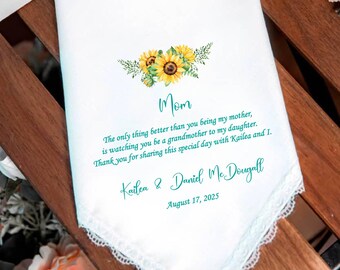 Mother of the bride happy tear handkerchief from Son in law, Design Sun Flower or Grey Orange wedding keepsake gift, HY1476