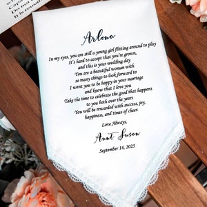 Pañuelo de novia para regalar a tu tía, Pañuelo de boda personalizado para tu sobrina, Un pañuelo sentimental para regalar a tu tía, 1292