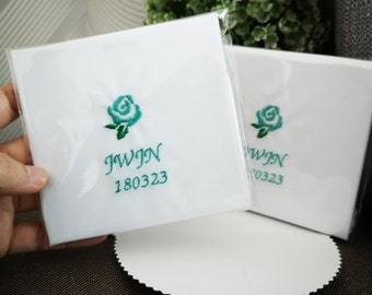 Set of 2 For Happy Tears Handkerchiefs, Custom Name Embroidered Hankies, Wedding Keepsake gift from friends, Gift for Couples Wedding, 1006