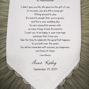 Bride, Bridal, Gift Hankie For Niece On her Wedding Day, Bride Handkerchief gift from Aunt, wedding ceremony, wedding shower gifts,HY1336