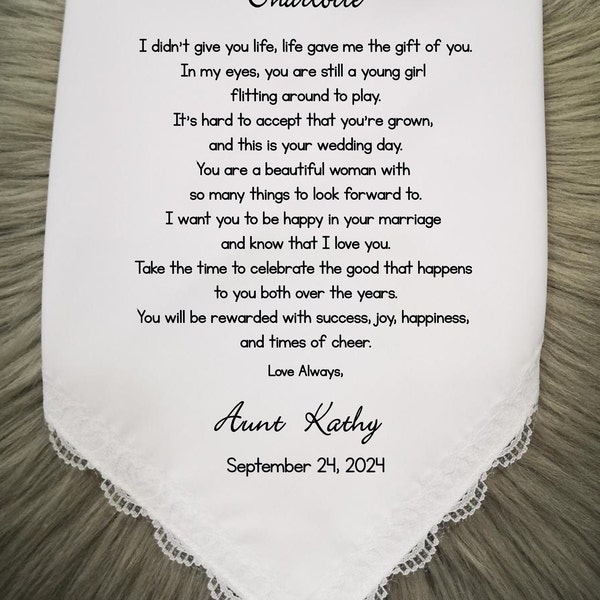 Bride, Bridal, Gift Hankie For Niece On her Wedding Day, Bride Handkerchief gift from Aunt, wedding ceremony, wedding shower gifts,HY1336