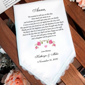 Personalized Wedding Handkerchief for bride, A Special Gift for Daughter-in-Law from the Groom Parents, HY1206H