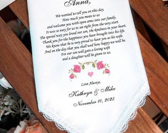Personalized Wedding Handkerchief for bride, A Special Gift for Daughter-in-Law from the Groom Parents, HY1206H