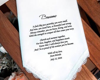 Personalized Wedding Handkerchief for Bride on her wedding day, Handkerchief from Aunt, Auntie, Aunty, Sis, Big Sister, Sissy, Tia, HY1457