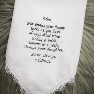 Gift for Mother of the Bride from Daughter- Personalized Embroidery hanky,Wedding Handkerchief For Mom- Custom Handkerchief for Mother,1124E