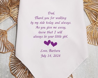 Dad Wedding Handkerchief gift from daughter, Embroidered Handkerchief, Gift from Bride, Personalized message handkerchief,12 x 12 Inch, 1125