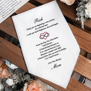 Pañuelo de boda personalizado para hijo, regalo de mamá para hijo, un tierno regalo de mamá, amor de madre, HY1400