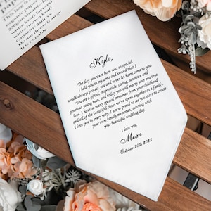 Son Handkerchief gift from Mom - Personalized Wedding Handkerchief for Son - Custom Printed Keepsake from Mom, HY1256