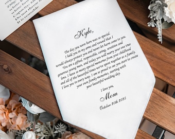 Son Handkerchief gift from Mom - Personalized Wedding Handkerchief for Son - Custom Printed Keepsake from Mom, HY1256
