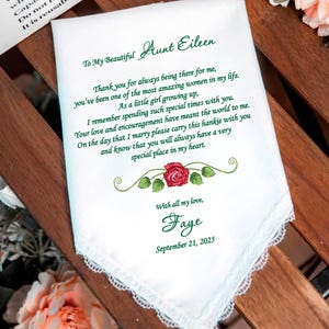 Aunt of the bride Handkerchief -Thank you for always being there for me- Wedding handkerchief, gift from Niece, gift from bride, HY1440