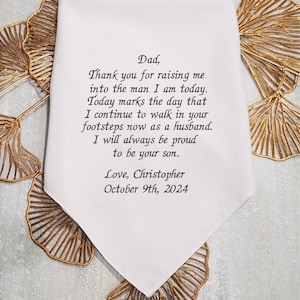 Regalo para el padre del novio, pañuelo bordado de boda, regalo de boda para papá, pañuelo con mensaje personalizado, 12 x 12 pulgadas, 1127