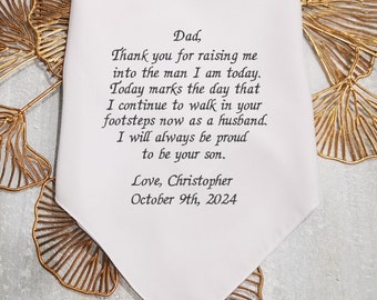 Father of the groom gift from Son, Wedding Embroidered Handkerchief, Dad wedding gift, Personalized message handkerchief,12 x 12 Inch, 1127