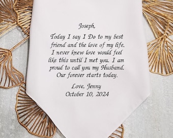 Groom gift handkerchief, Wedding Embroidered handkerchief, Personalized message hankie, Gift For Him, Minimalist Wedding hanky gift, 1130