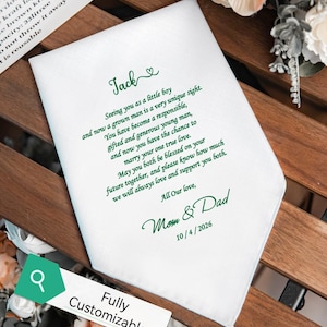 Son handkerchief gift from parents on his wedding day,Gift from Mom and Dad,Fully Customizable,Green Wedding Idea,Unique Green Wedding,1273