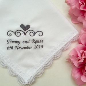 Bridal hankie,Set of two Personalized Handkerchief for bride,Custom Name and Date for Happy Tears,Gift for the Bride on Her Wedding Day,1150