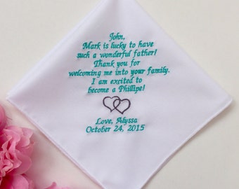 Wedding Embroidered Handkerchief For father in law gift from daughter in law, Thank you for welcoming me into your family, 1166
