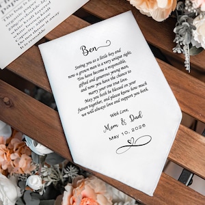 Wedding gift for Groom from his Parents-Wedding wishes gift from Dad and Mom-Free Custom message Handkerchief- HY1147B