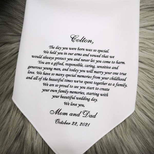 Wedding Wishes Gift From Mom And Dad, Wedding Presents Wedding Hankerchief From Parents Of The Groom, Wishes hankie For Sons Wedding- 1253