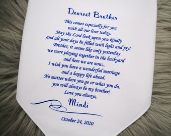 Pañuelo de boda personalizado para hermano, regalo de hermana, impresión de poema personalizado
