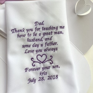 Vater des Bräutigams Geschenk - Hochzeit besticktes Taschentuch von Sohn, Vater, Dankeschön, dafür, dass ich gelehrt habe, ein großartiger Mann, Ehemann, HY1324 zu sein
